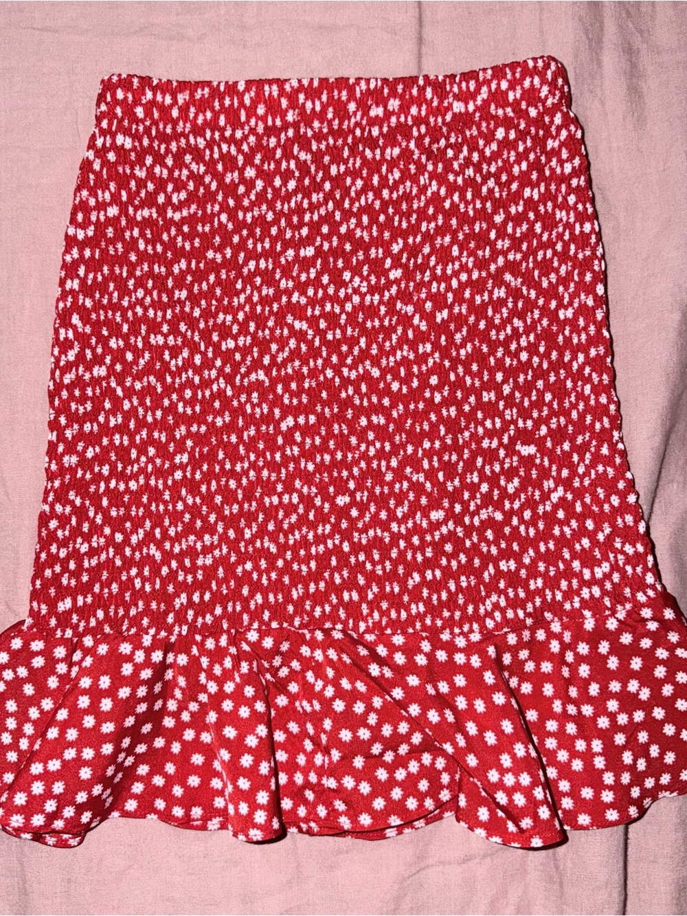 Red Floral Smocked Ruffle Mini Skirt - Picture 2 of 2